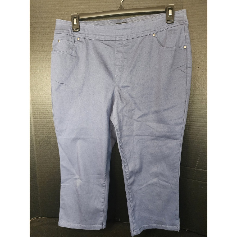 Kim Rogers Womens Blue Pull On Capri Pants Size 14 Cropped Stretch Trousers